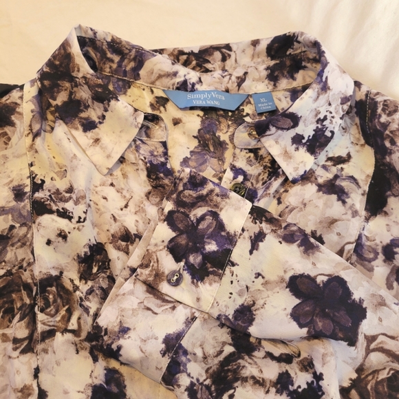 Simply Vera Vera Wang Blouse, XL, White and Purple - Picture 5 of 6